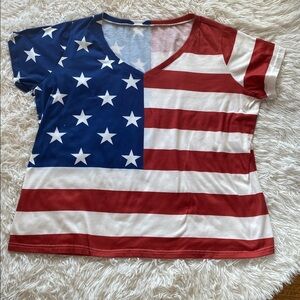 FLAG 4th of JULY V NECK T-SHIRT Red White Blue Size 3XL  - No Label  GUC